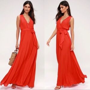LULU’S Abigail Red Surplice Maxi Dress